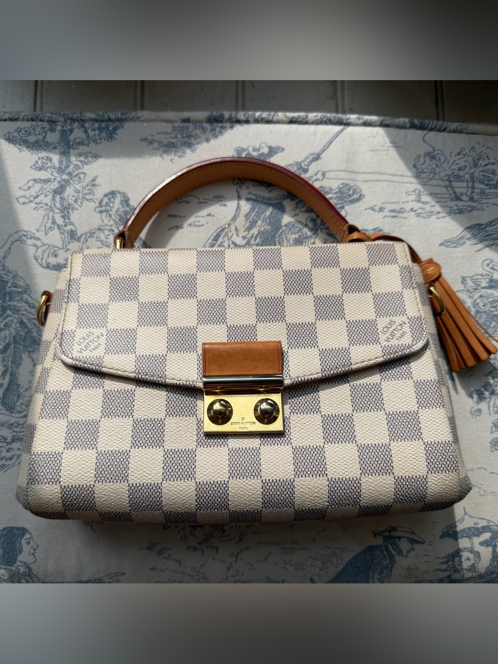 Louis Vuitton White and Gray Damier Azur Mini Satchel with Tan Trim